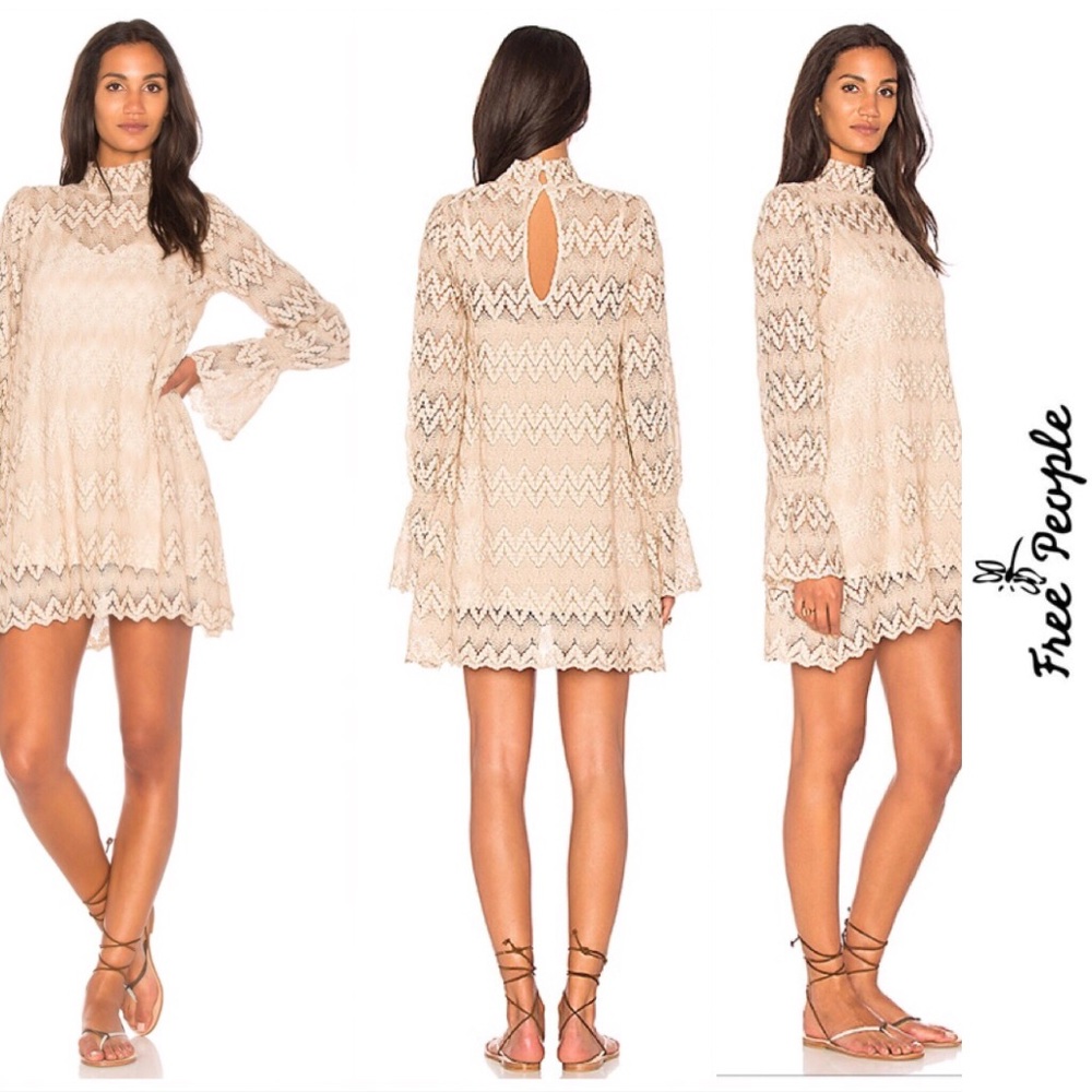 Free People Womens Simone Cream Lace Floral Dress